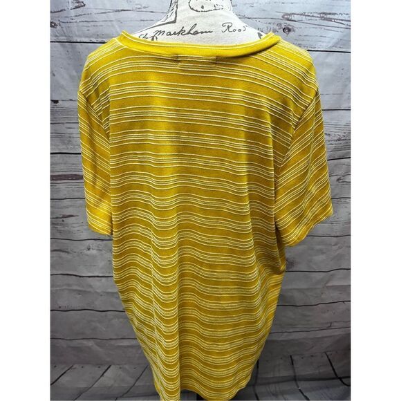 Retrology Womens 2X Mustard Yellow White Stripe V Neck Tunic Top - Picture 2 of 4
